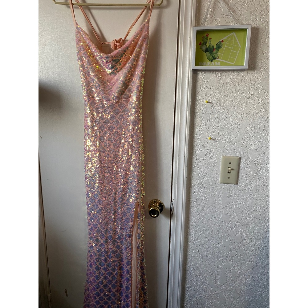 Triangle lights Pink Sequin‎ Gown Formal Maxi Dress Backless Party Prom size 9
